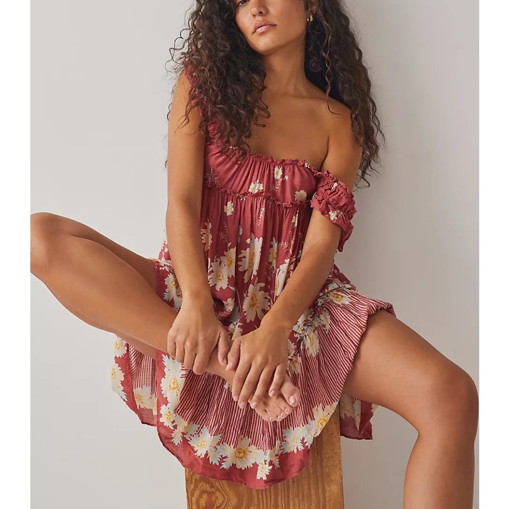Nwt Free People Bali Wild Daisy Slip Renaissance Red